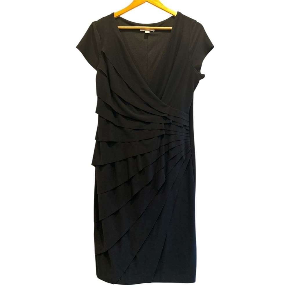 London Times Black Tiered Ruffle Sheath Summer Wedding Guest Dress
